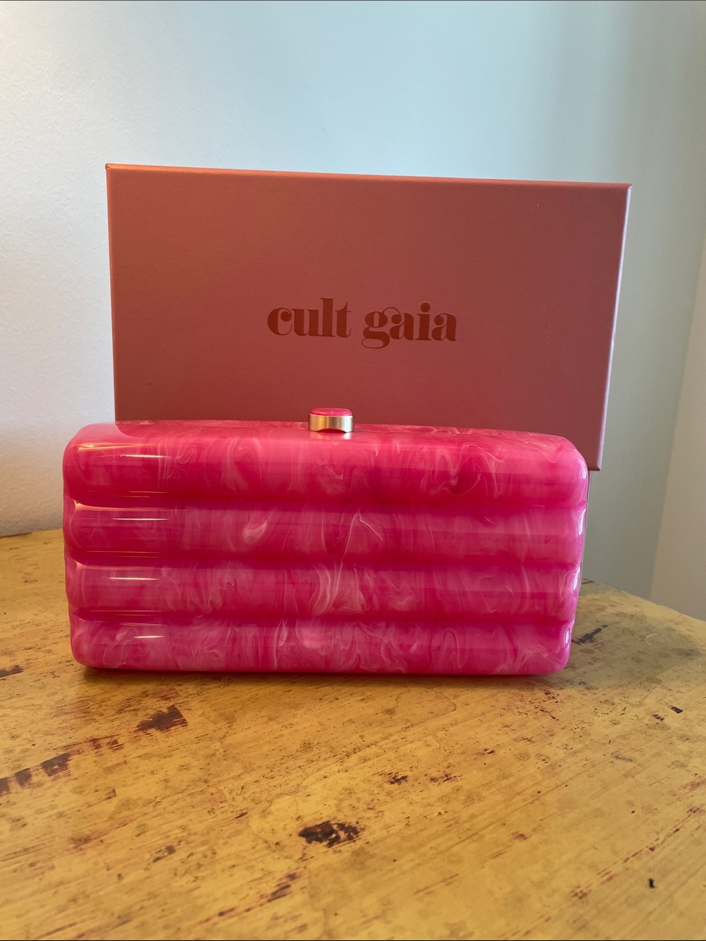 cult gaia Dragonfruit Marbled Resin Box Clutch
